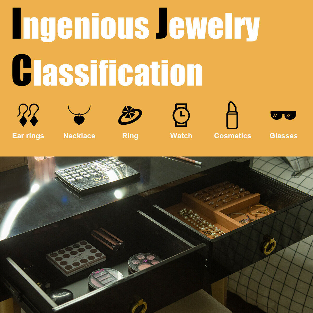 Makeup Vanity Table Set 3 Color Lighting Dressing Table, Black Makeup Vanities at Gallery Canada