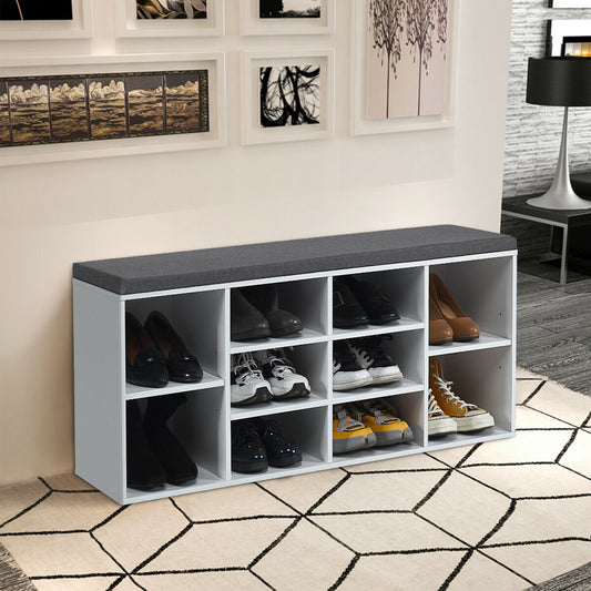 10-Cube Organizer Entryway Padded Shoe Storage Bench, White Shoe Racks & Storage Benches White at Gallery Canada