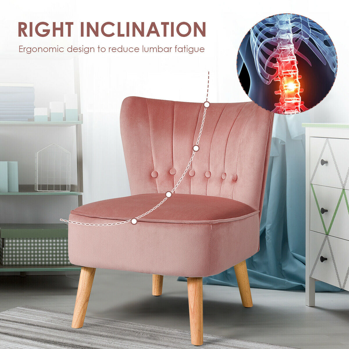 Tufted Velvet Armless Accent Chair, Pink Accent Chairs at Gallery Canada