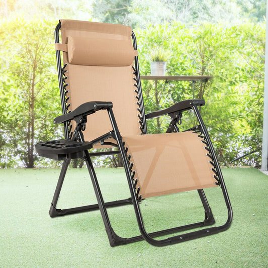 Oversize Lounge Chair With Cup Holder, Heavy Duty, Outdoor, Beige Beach & Lawn Chairs Beige at Gallery Canada