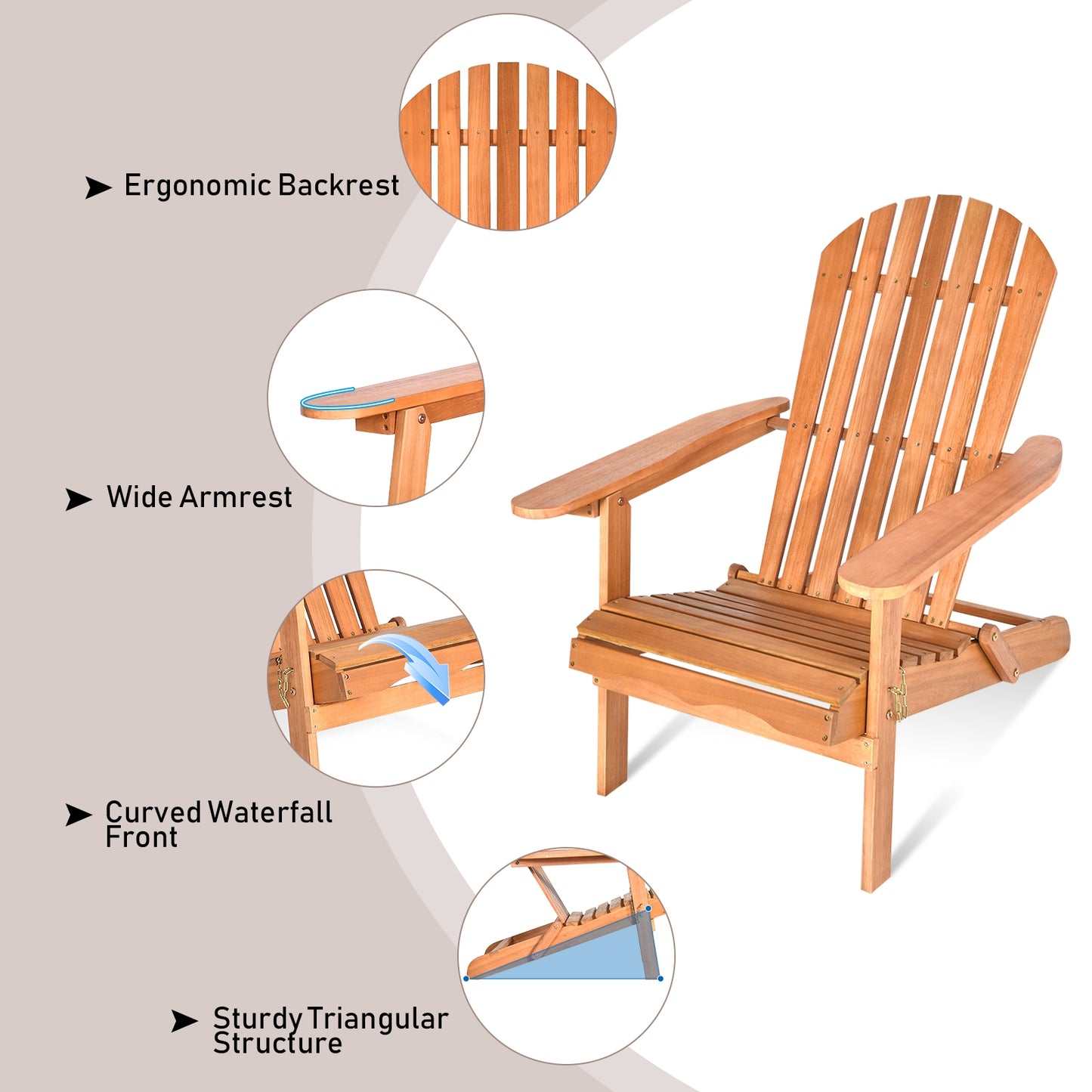 Foldable Outdoor Wood Lounger Chair, Natural Adirondack Chairs at Gallery Canada