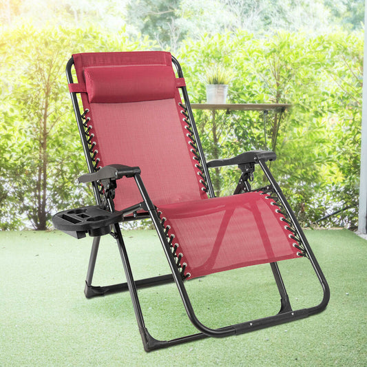 Oversize Lounge Chair Patio Heavy Duty Folding Recliner, Dark Red Beach & Lawn Chairs Dark Red at Gallery Canada