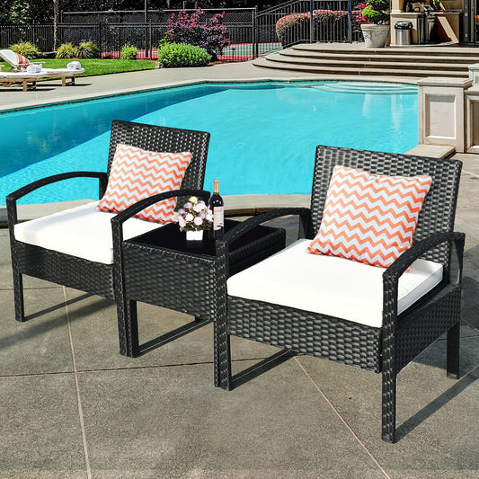 3 Piece Patio Rattan Furniture Set, Sofa Cushioned Table Garden, White Patio Conversation Sets White at Gallery Canada