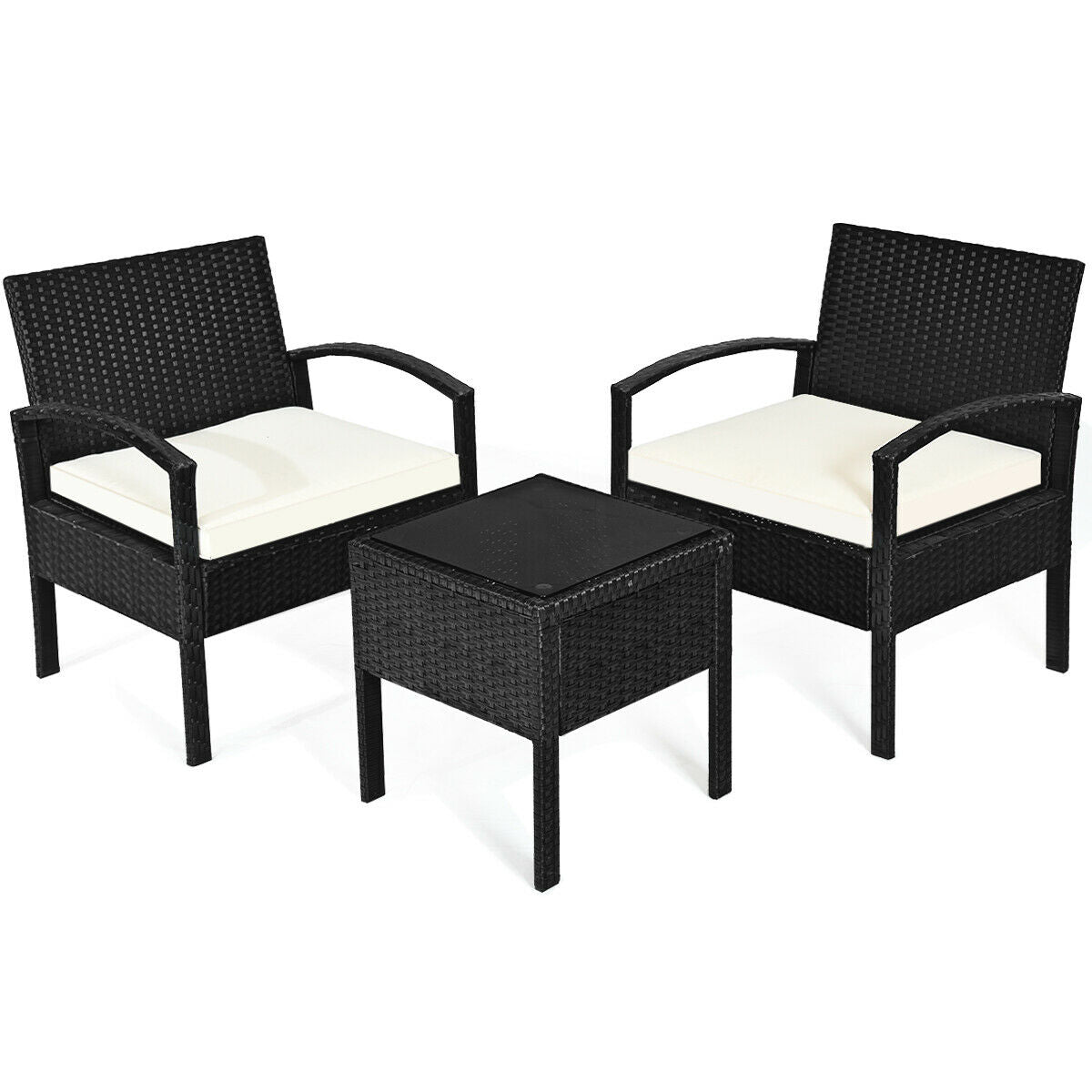3 Piece Patio Rattan Furniture Set Sofa Cushioned Table Garden, White Patio Conversation Sets at Gallery Canada