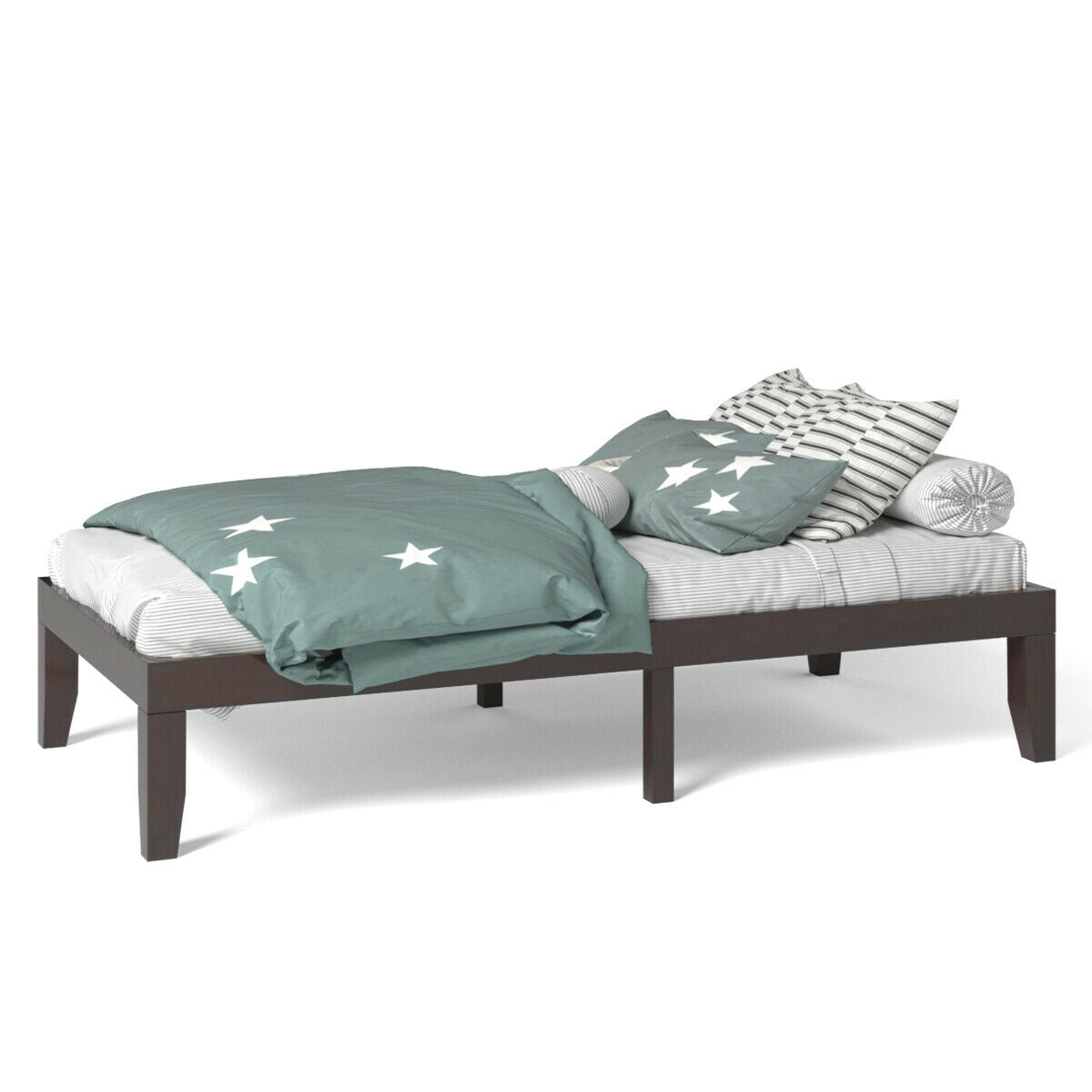Twin Size 14 Inch Wooden Slats Bed Frame, Brown Simple Bed Frame at Gallery Canada