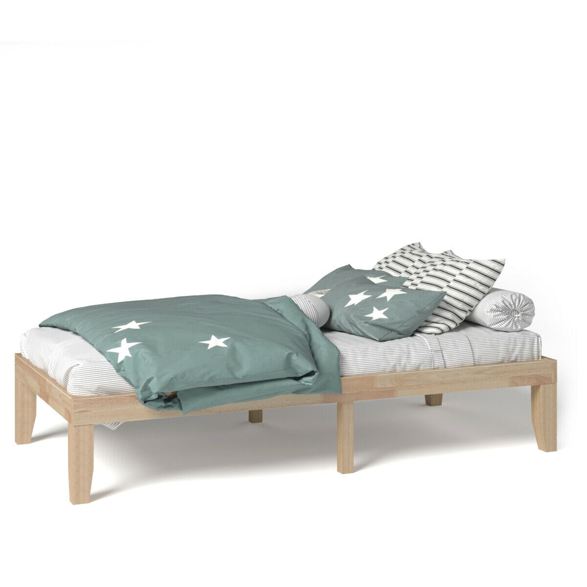 Twin Size 14 Inch Wooden Slats Bed Mattress Frame, Natural Simple Bed Frame at Gallery Canada