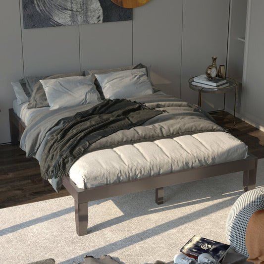 Queen Size 14 Inch Wooden Bed Frame, Mattress, Brown Simple Bed Frame Brown at Gallery Canada