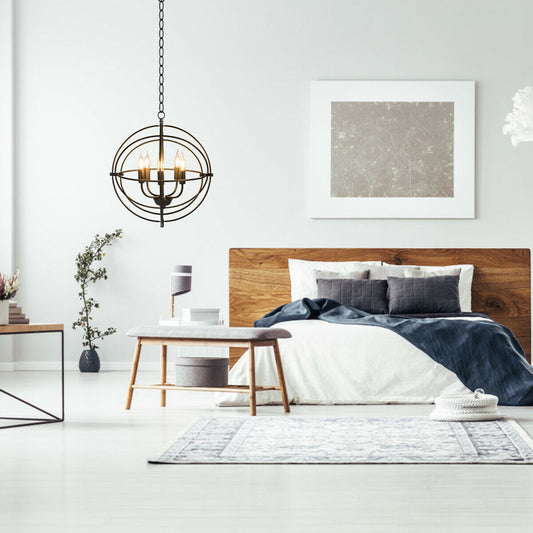 20 Inch 5 Lights Metal Chandelier, Pivoting Interlocking Rings, Black