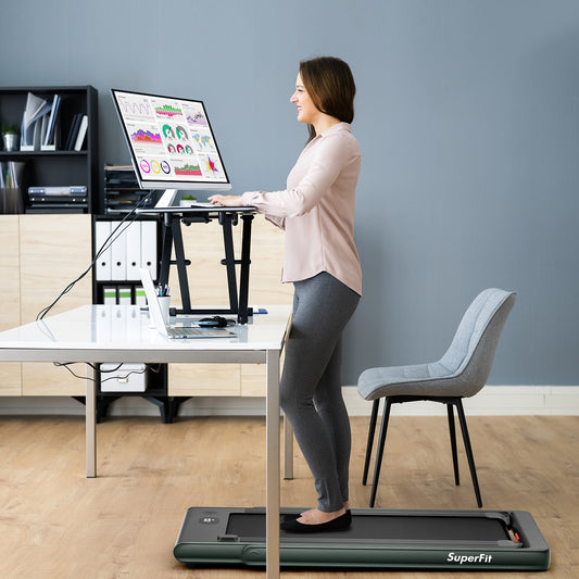 2-in-1 Electric Motorized Health and Fitness Folding Treadmill with Dual Display and Speaker, Green Treadmills Green at Gallery Canada
