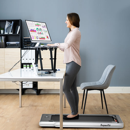 2-in-1 Electric Folding Treadmill, Dual Display Speaker, White Treadmills White at Gallery Canada