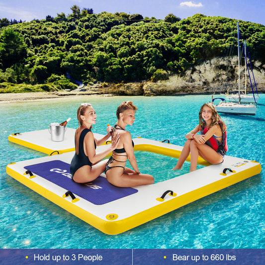 8 ft x 8 ft Inflatable Dock Platform with Mesh Swim Lounge, White Water Sports White at Gallery Canada