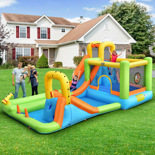 8-in-1 Inflatable Water Slide Bounce House, Splash Pool, 735W Blower
