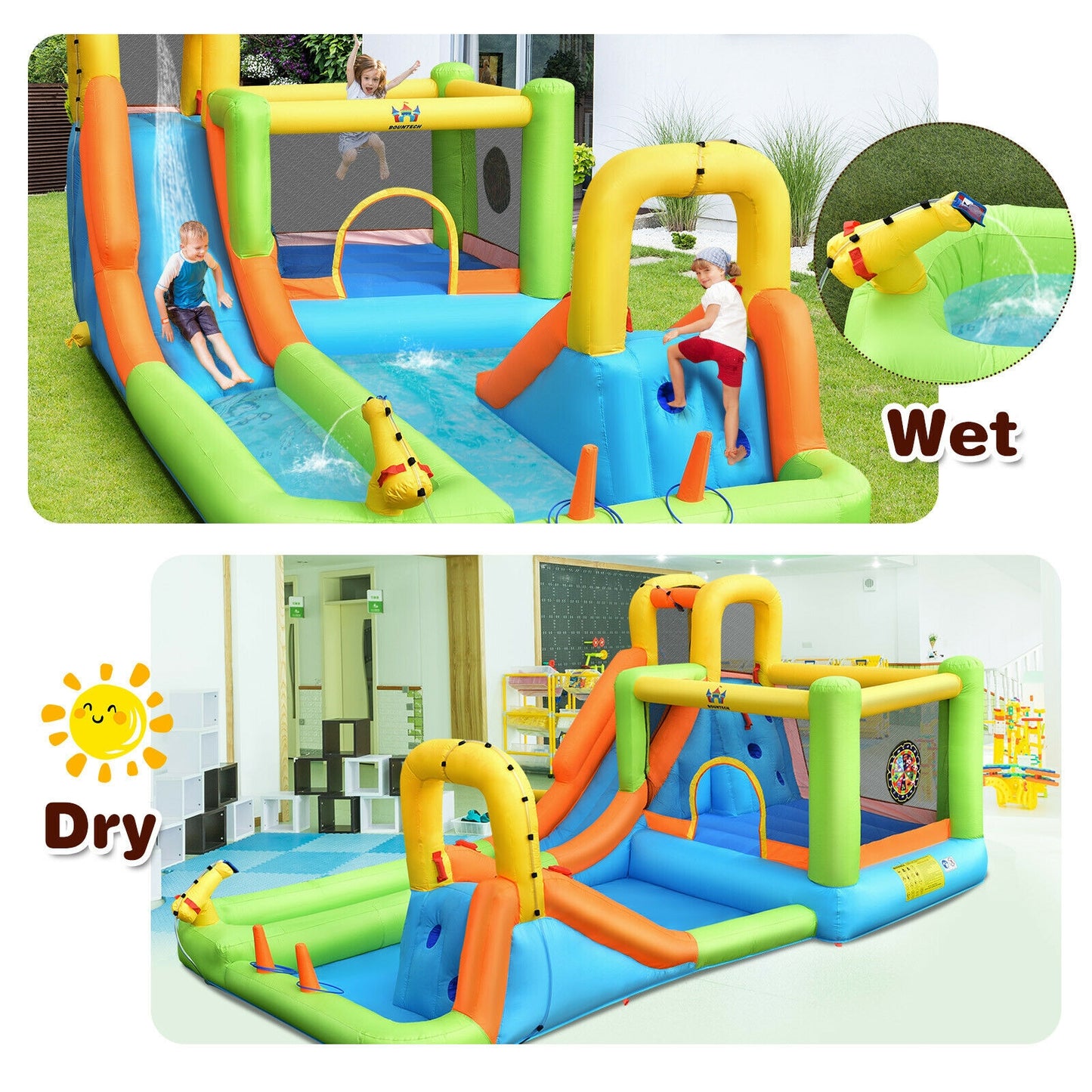 8-in-1 Inflatable Water Slide Bounce House, Splash Pool, 735W Blower Bounce House at Gallery Canada