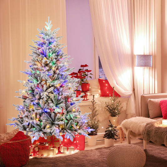 6 Feet Flocked Christmas Tree with 8 Lighting Modes and Multi-Color LED Lights-6 ft, Green Christmas Tree Green at Gallery Canada