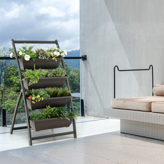 4-Tier Vertical Raised Garden Bed, 4 Containers, Drainage Holes, S, Black Raised Garden Beds Black at Gallery Canada