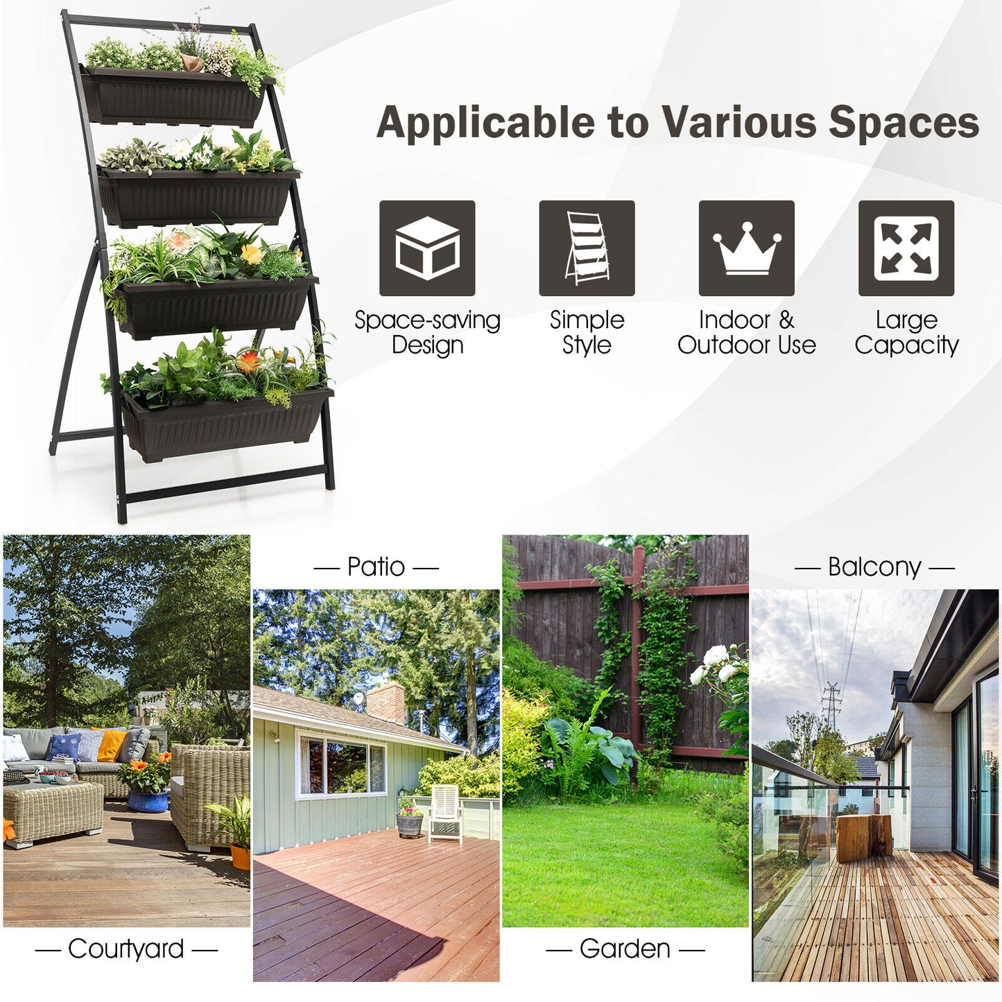 4-Tier Vertical Raised Garden Bed, M, Black Raised Garden Beds at Gallery Canada