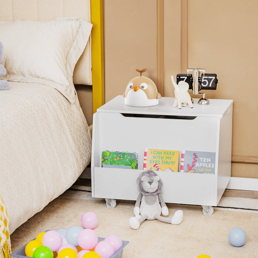Wooden Mobile Toy Storage Organizer with Bookshelf and Lockable Wheels, White Kids Storage White at Gallery Canada