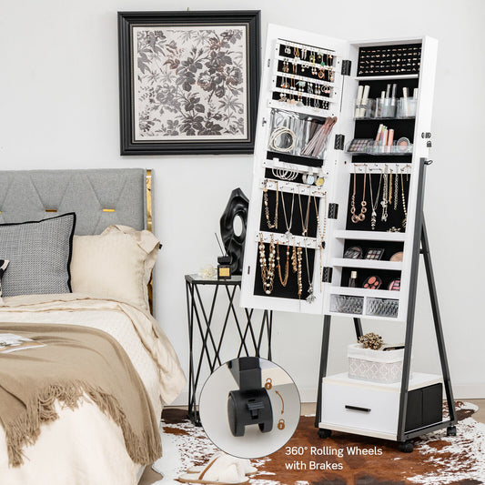Jewelry Cabinet with Full-Length Mirror, White Jewelry Armoires White at Gallery Canada