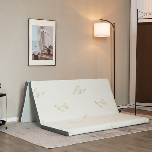 Queen 3 Inch Tri-fold Memory Foam Mattress Topper, White