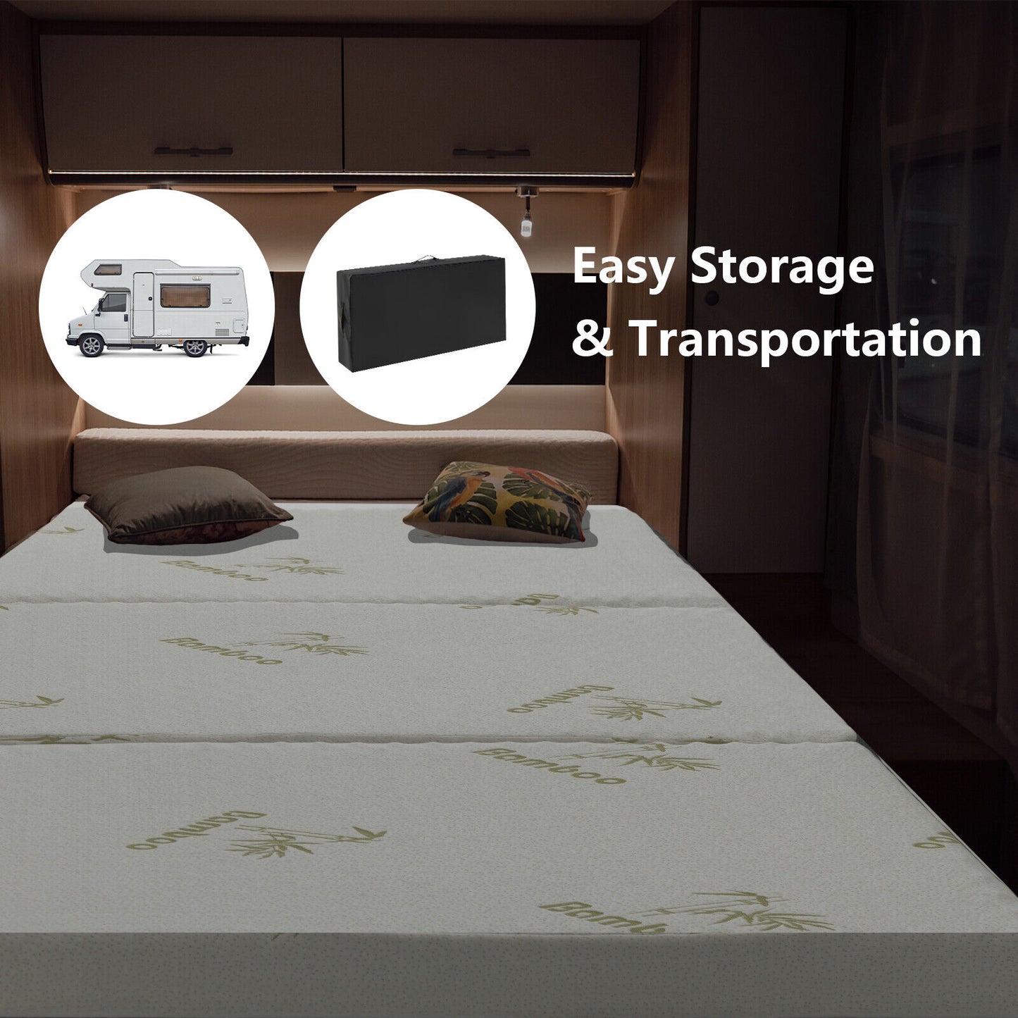 Queen 3 Inch Tri-fold Memory Foam Floor Mattress Topper Portable with Carrying Bag-M, White Mattresses at Gallery Canada