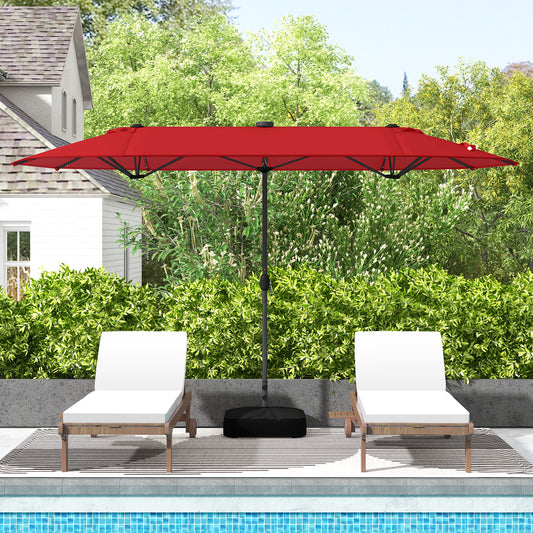 13FT Double-sided Patio Umbrella with Solar Lights for Garden Pool Backyard, Red Outdoor Umbrellas Red at Gallery Canada