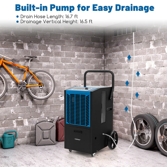 140 Pints Commercial Dehumidifier With Pump, Drain Hose, Blue Dehumidifiers Blue at Gallery Canada