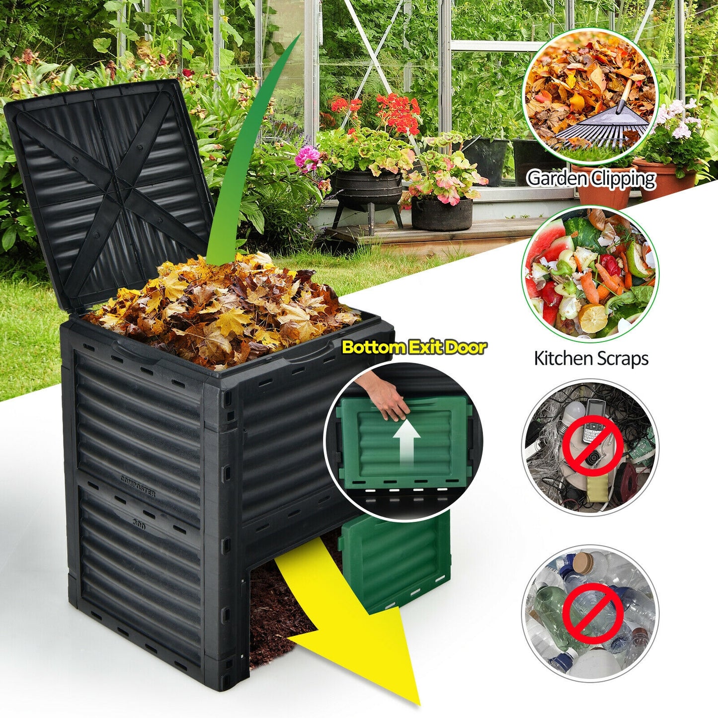 80-Gallon Outdoor Composter, Large Openable Lid, Bottom Exit Door, Green Garden Tools at Gallery Canada
