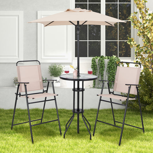 4 Pieces Outdoor Bar Set with Umbrella, Beige Patio Bar Furniture Beige at Gallery Canada