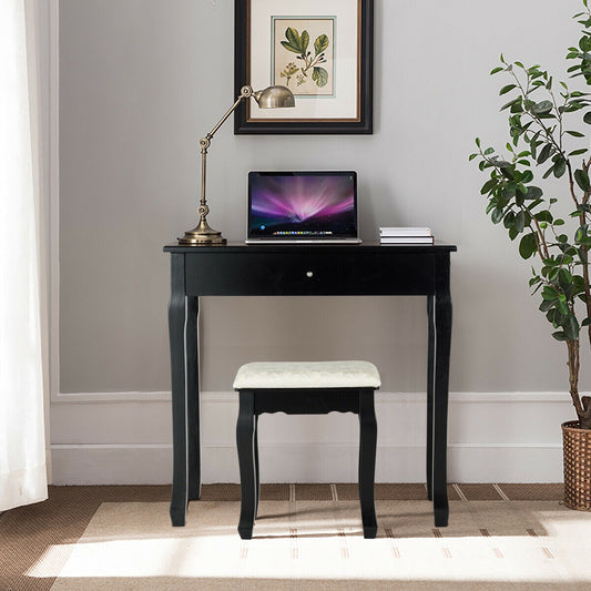 3 Drawer Lighted Mirror Vanity Table With Stool, Black Makeup Vanities Black at Gallery Canada