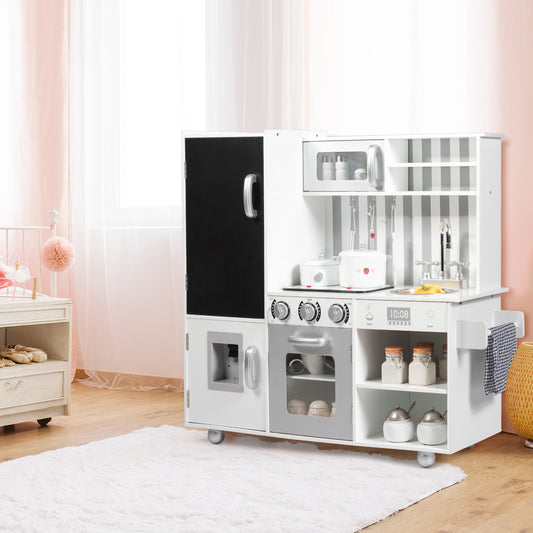 Wooden Pretend Play Kitchen Set With Simulated Sound, White Play Kitchen Sets White at Gallery Canada