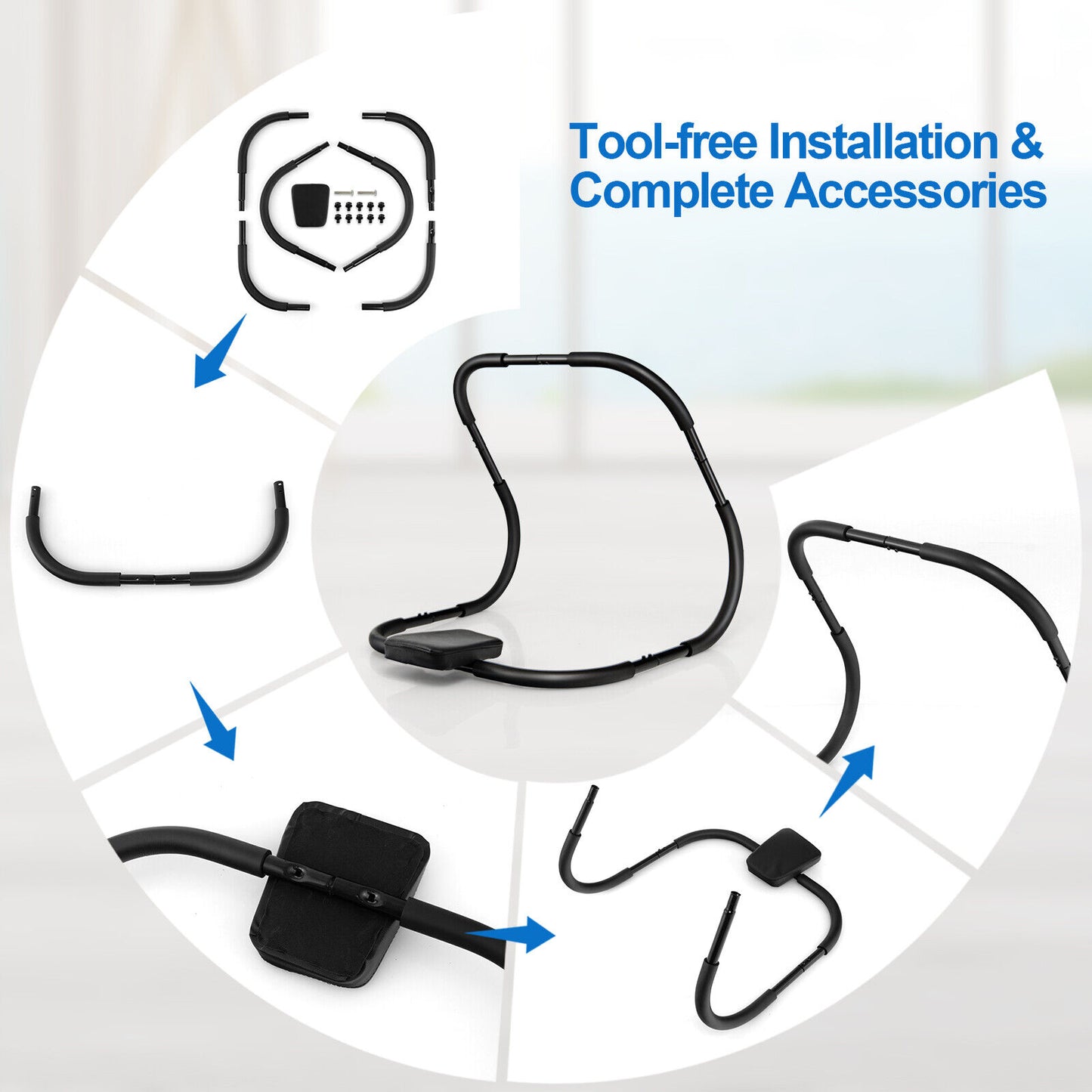 Portable AB Trainer Fitness Crunch Workout Exerciser with Headrest, Black Benches Racks & Bars at Gallery Canada