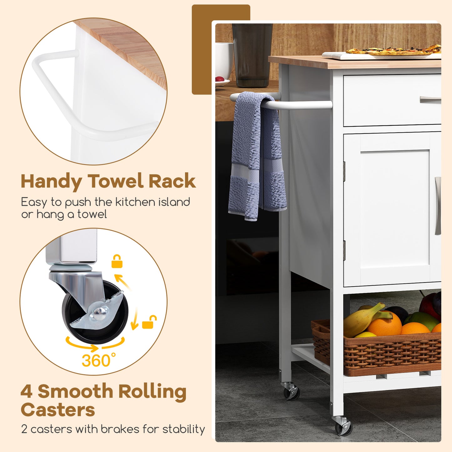 Rolling Kitchen Island Cart with Drawer and Towel Rack, White Kitchen Islands & Carts at Gallery Canada