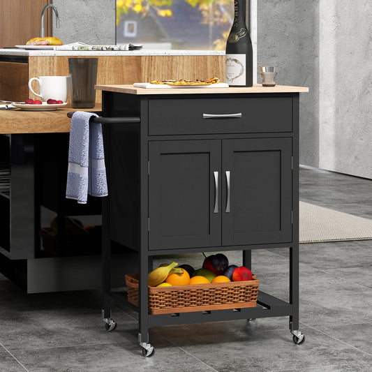 Rolling Kitchen Island Cart With Drawer, Towel Rack, Black Kitchen Islands & Carts Black at Gallery Canada
