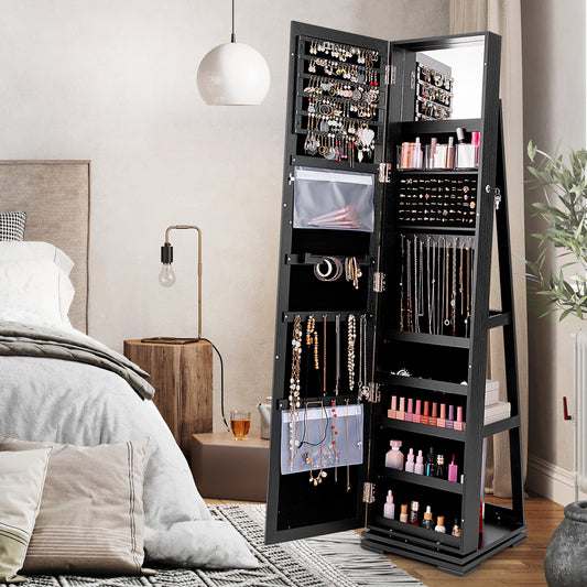 Rotatable 2-in-1 Jewelry Cabinet, Full-Length Mirror, Black Jewelry Armoires Black at Gallery Canada