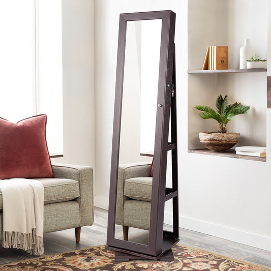 360° Rotatable 2-in-1 Lockable Jewelry Cabinet, Full-Length Mirror, Dark Brown Jewelry Armoires Dark Brown at Gallery Canada