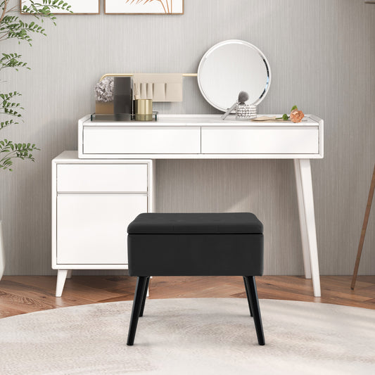 Velvet Storage Ottoman, Solid Wood Legs, Black Ottomans Black at Gallery Canada