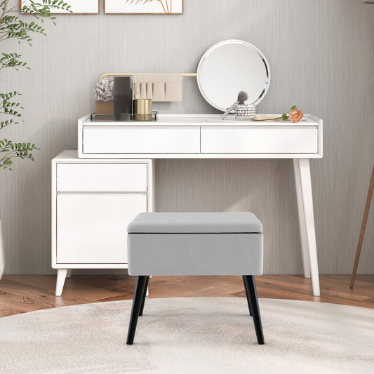 Velvet Storage Ottoman With Solid Wood Legs, Gray Ottomans Gray at Gallery Canada