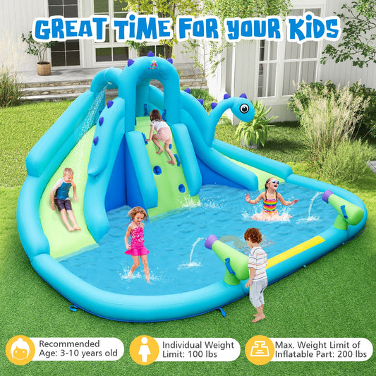 Inflatable Water Slide, Dual Slides, Large Splash Pool, Blue Bounce House Blue at Gallery Canada