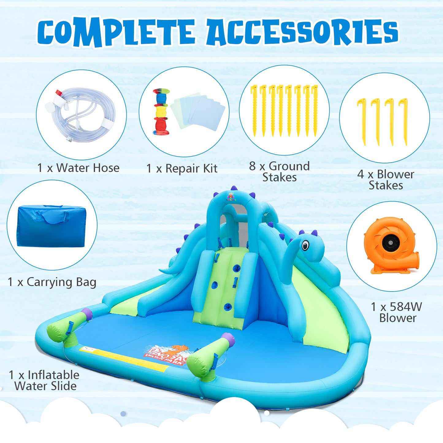 Inflatable Water Slide with Dual Slides and Large Splash Pool and Carry Bag (with 584W Blower), Blue Bounce House at Gallery Canada
