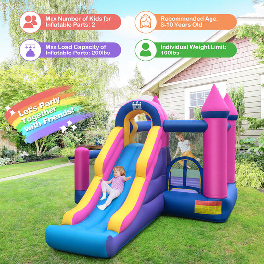 7-In-1 Kids Inflatable Bounce House, Long Slide, 735W Blower, Multicolor