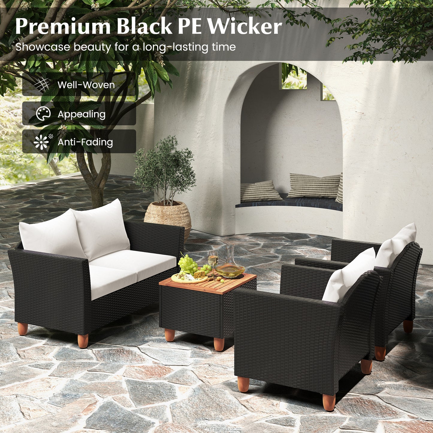 4 Piece Outdoor Conversation Set with Storage Coffee Table, White Patio Conversation Sets at Gallery Canada