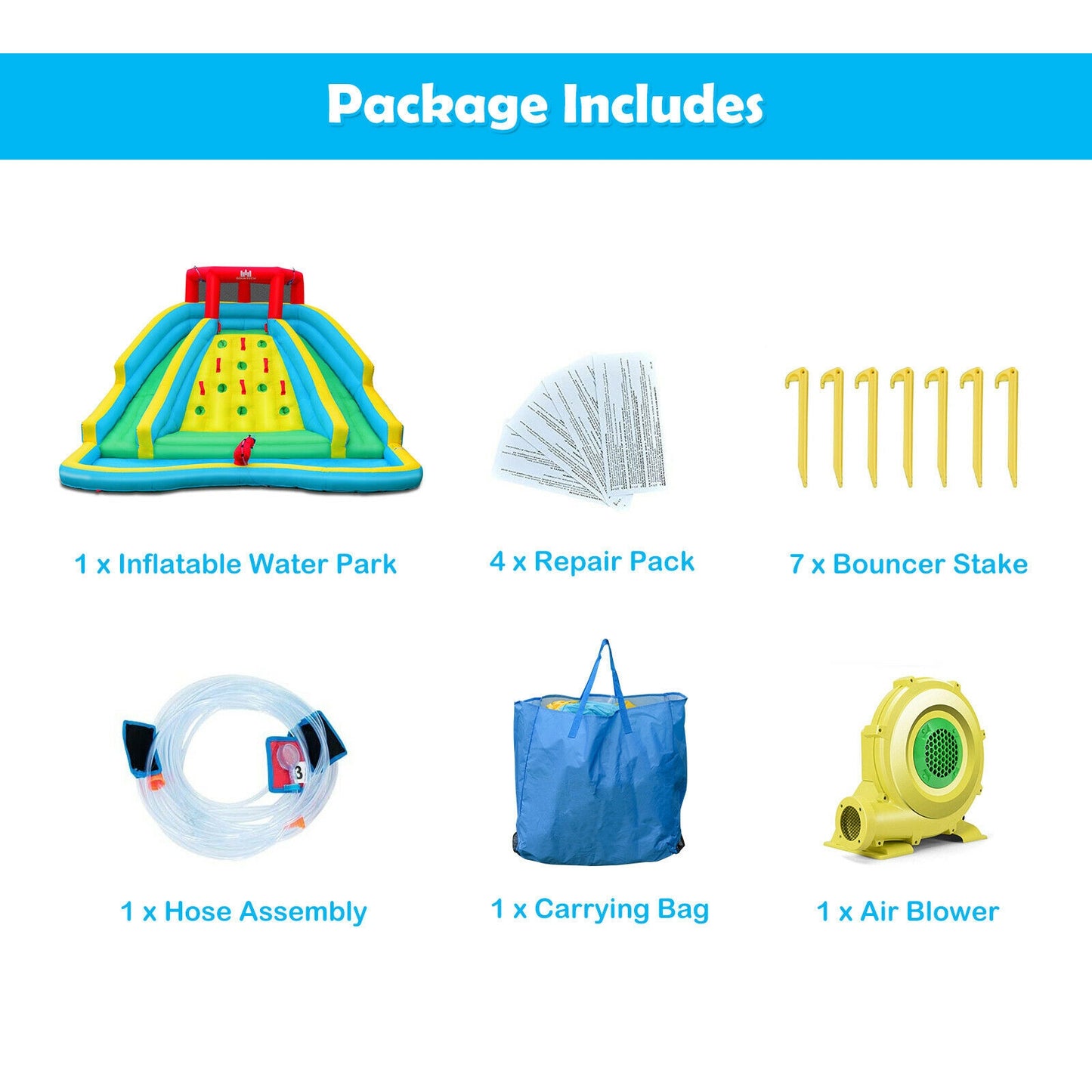 Inflatable Water Park Bounce House, Double Slide, Climbing Wall, 735W Blower, Blue Bounce House at Gallery Canada