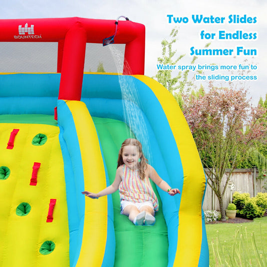 Inflatable Water Park Bounce House, Double Slide, Climbing Wall, 735W Blower, Blue Bounce House Blue at Gallery Canada