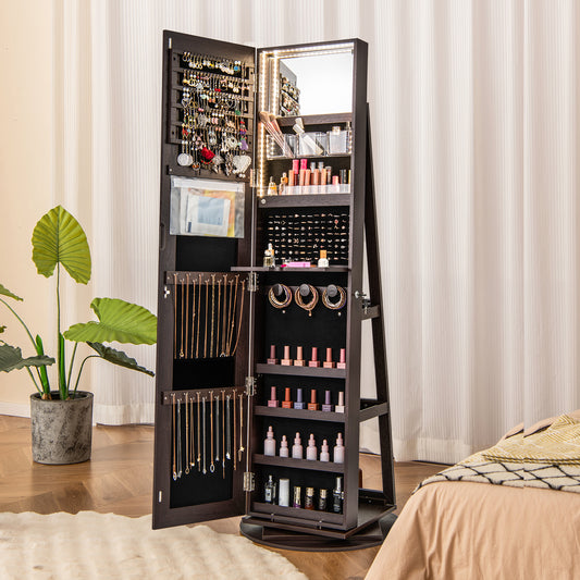 360° Rotating Mirrored Jewelry Cabinet, Espresso Jewelry Armoires Espresso at Gallery Canada