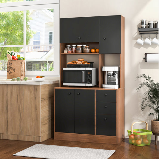 71 Inch Kitchen Pantry, 3 Storage Cabinet, 3 Deep Drawers, Walnut