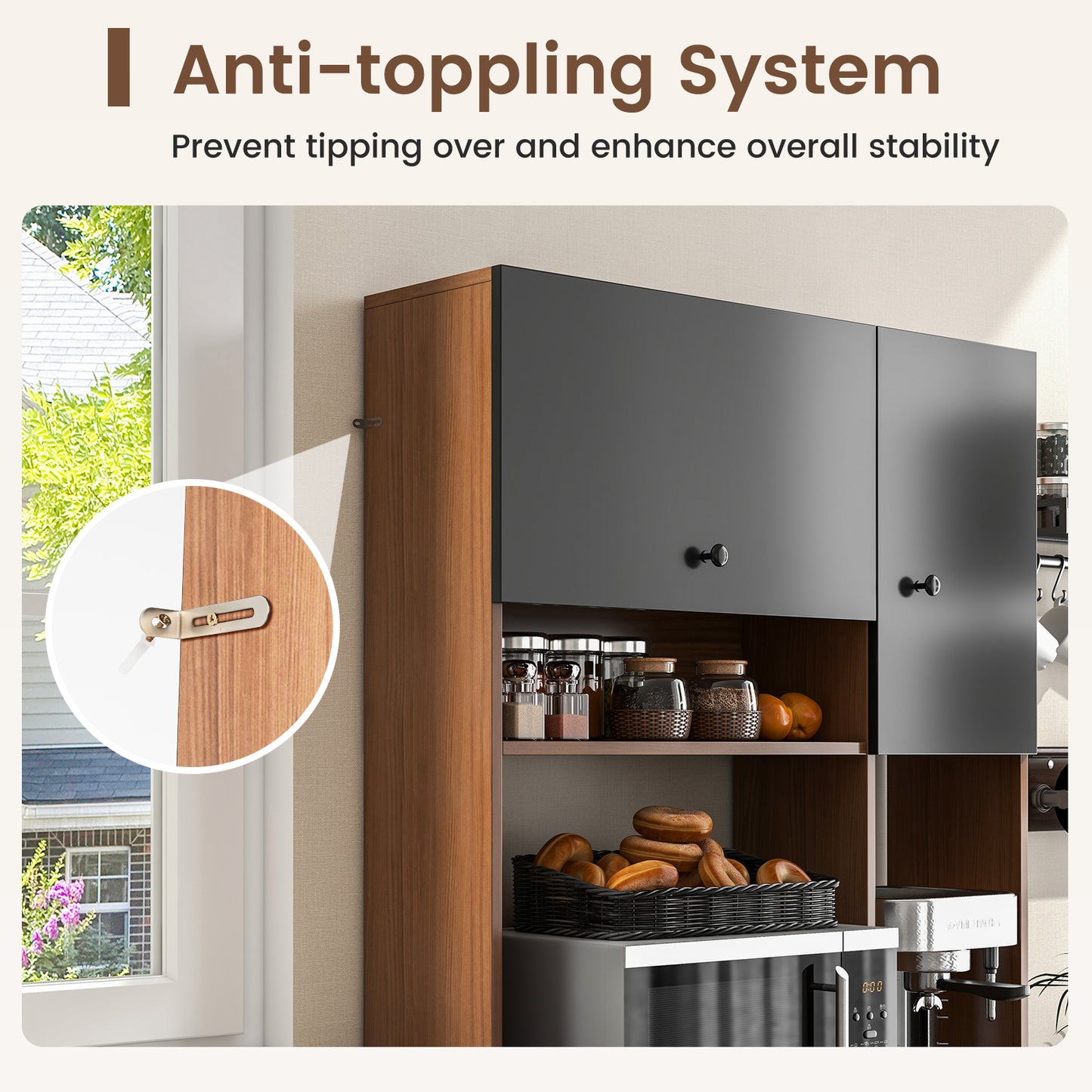 71 Inch Kitchen Pantry with 3 Storage Cabinet and 3 Deep Drawers, Walnut Sideboards Cabinets & Buffets at Gallery Canada