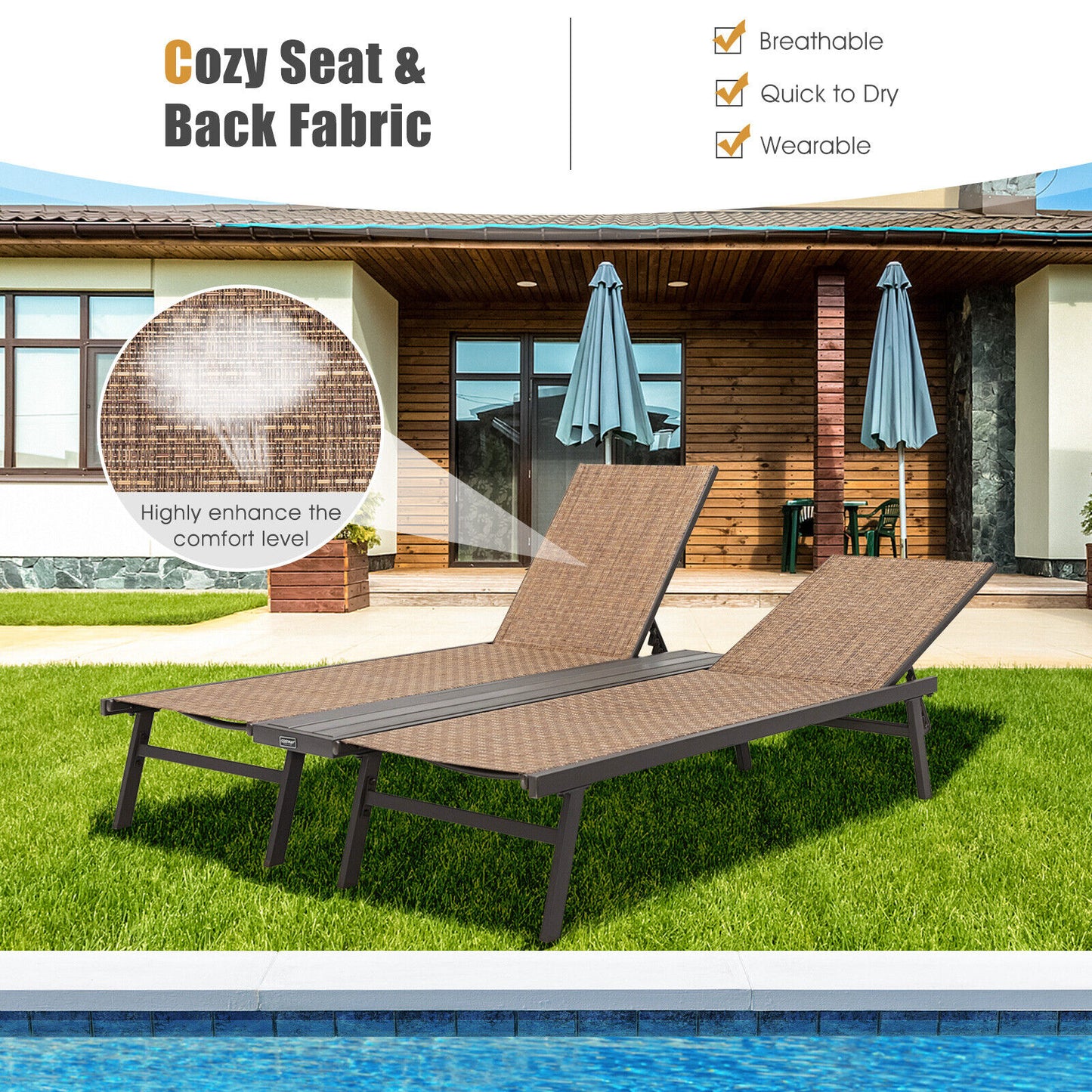 2-Person Patio Chaise Lounge with Middle Panel, Brown Outdoor Chaise Lounges at Gallery Canada