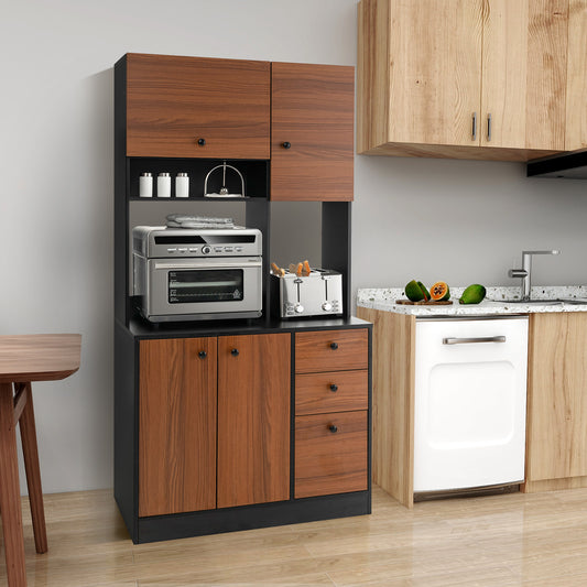 71 Inch Kitchen Pantry, 3 Cabinet 3 Drawer Storage, Black Sideboards Cabinets & Buffets Black at Gallery Canada
