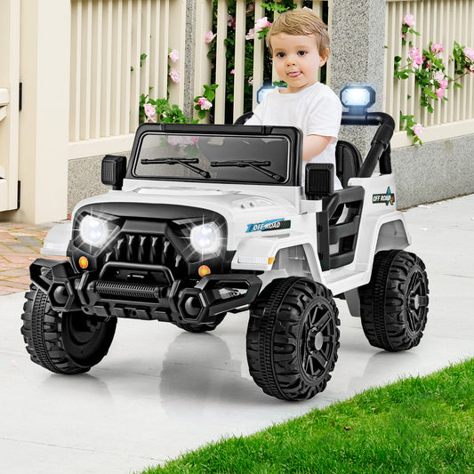 12V Kids Ride on Truck Car with Remote Control Threaded Wheels and 3 Speeds, White Powered Ride On Toys White at Gallery Canada