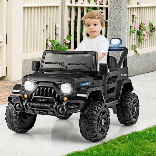 12V Kids Ride On Truck, Remote Control, Threaded Wheels, 3 Speeds, Black Powered Ride On Toys Black at Gallery Canada